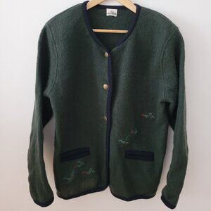 Vintage Eric Alexandre Forest Green 100% Wool Cardigan-Large